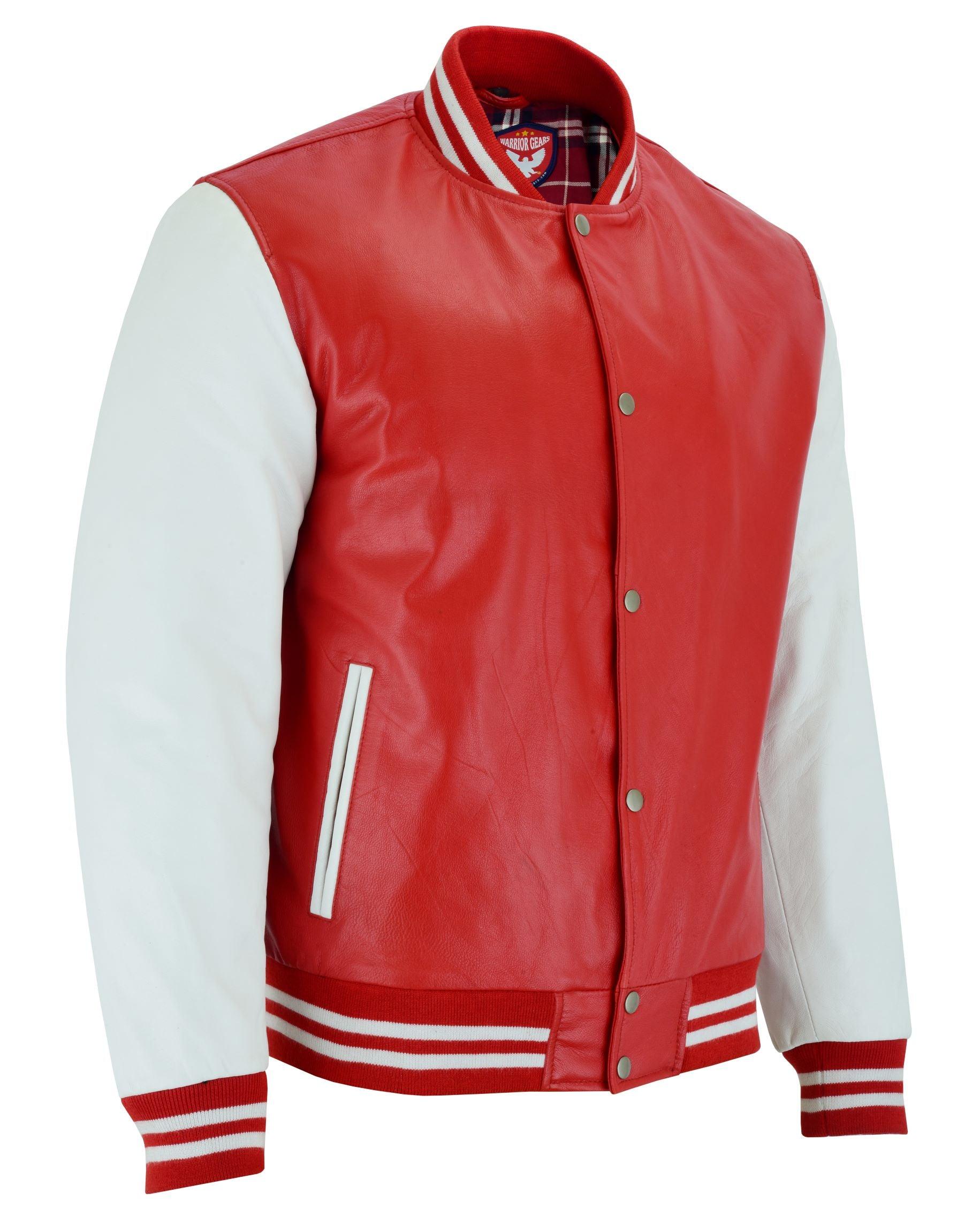 Warrior Gears® Leather Varsity Jacket -Red Leather Body & White Leather Sleeves - Warrior Gears