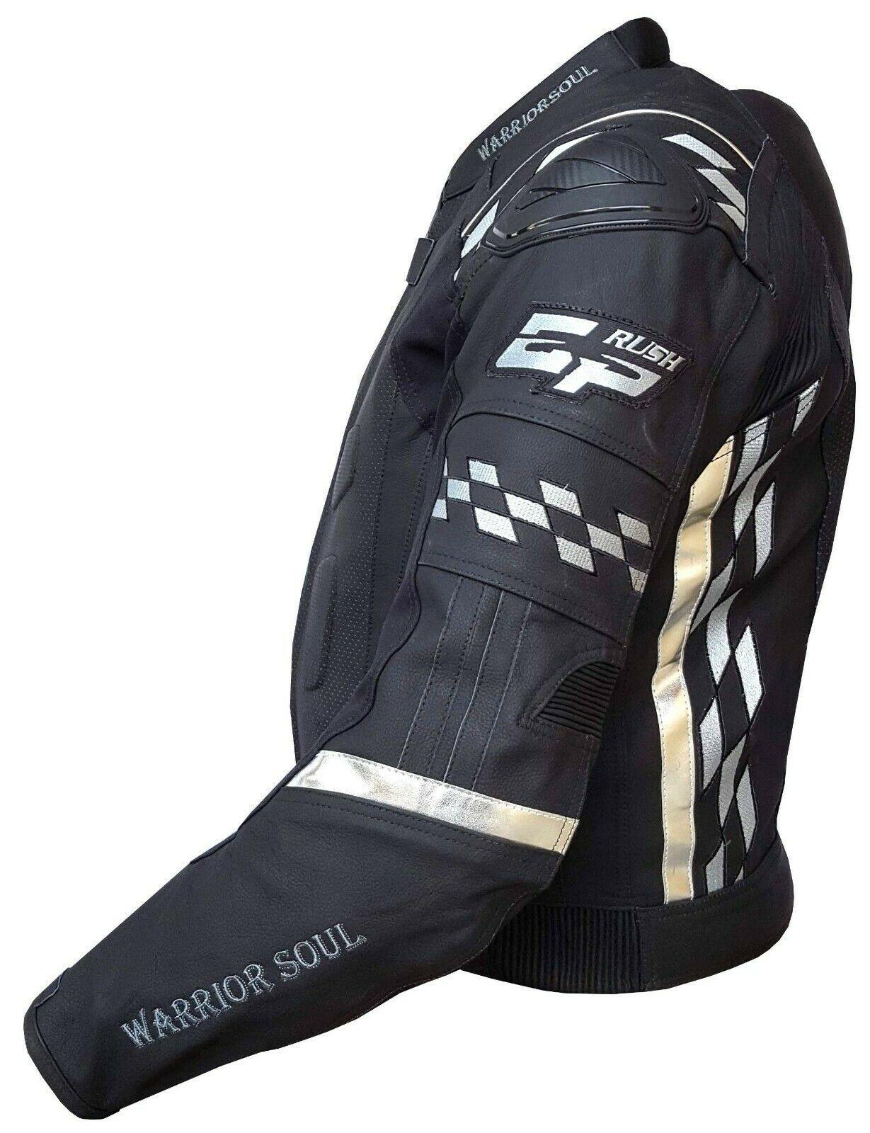Warrior Gears® GP Rush Flag Style Mens Motorcycle Jacket leather Motorbike Jacket | Matt Cowhide | CE Armours |1.2mm Leather | Racing - Warrior Gears