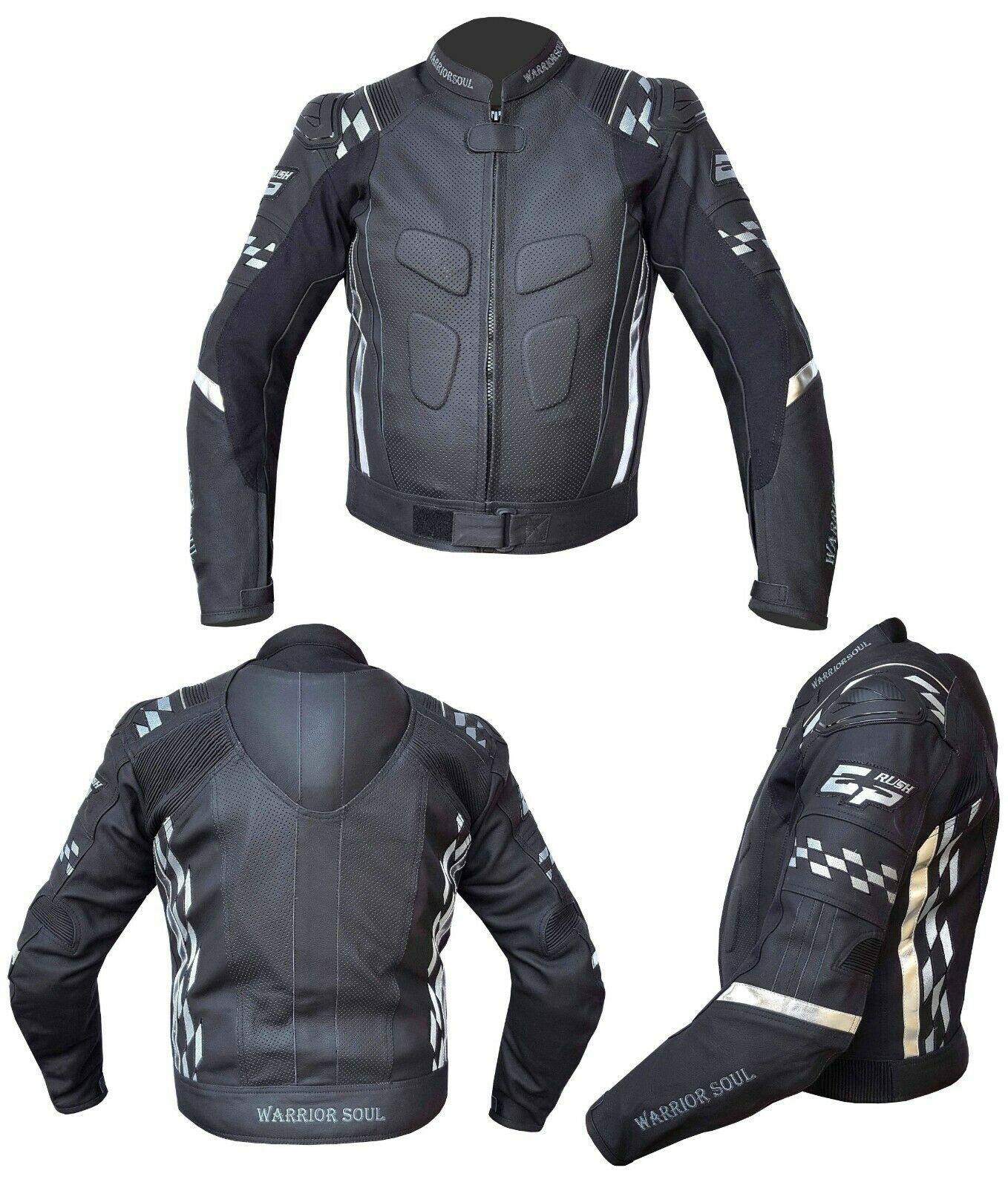 Warrior Gears® GP Rush Flag Style Mens Motorcycle Jacket leather Motorbike Jacket | Matt Cowhide | CE Armours |1.2mm Leather | Racing - Warrior Gears