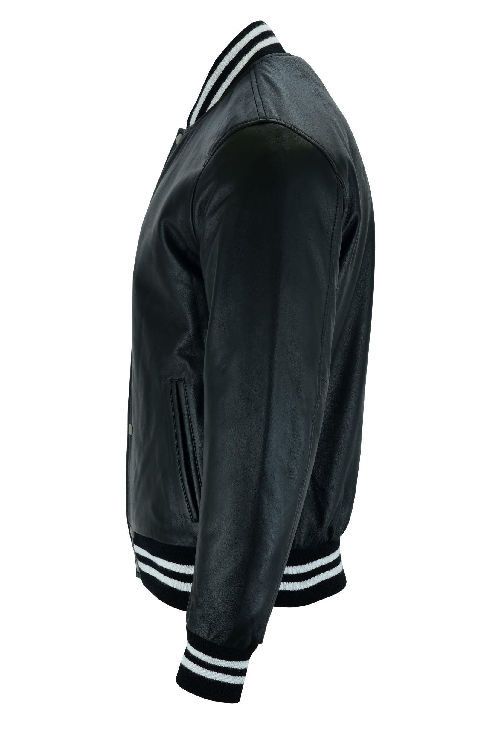 Warrior Gears® Leather Varsity Jacket-Black Leather Body & Black Leather Sleeves - Warrior Gears