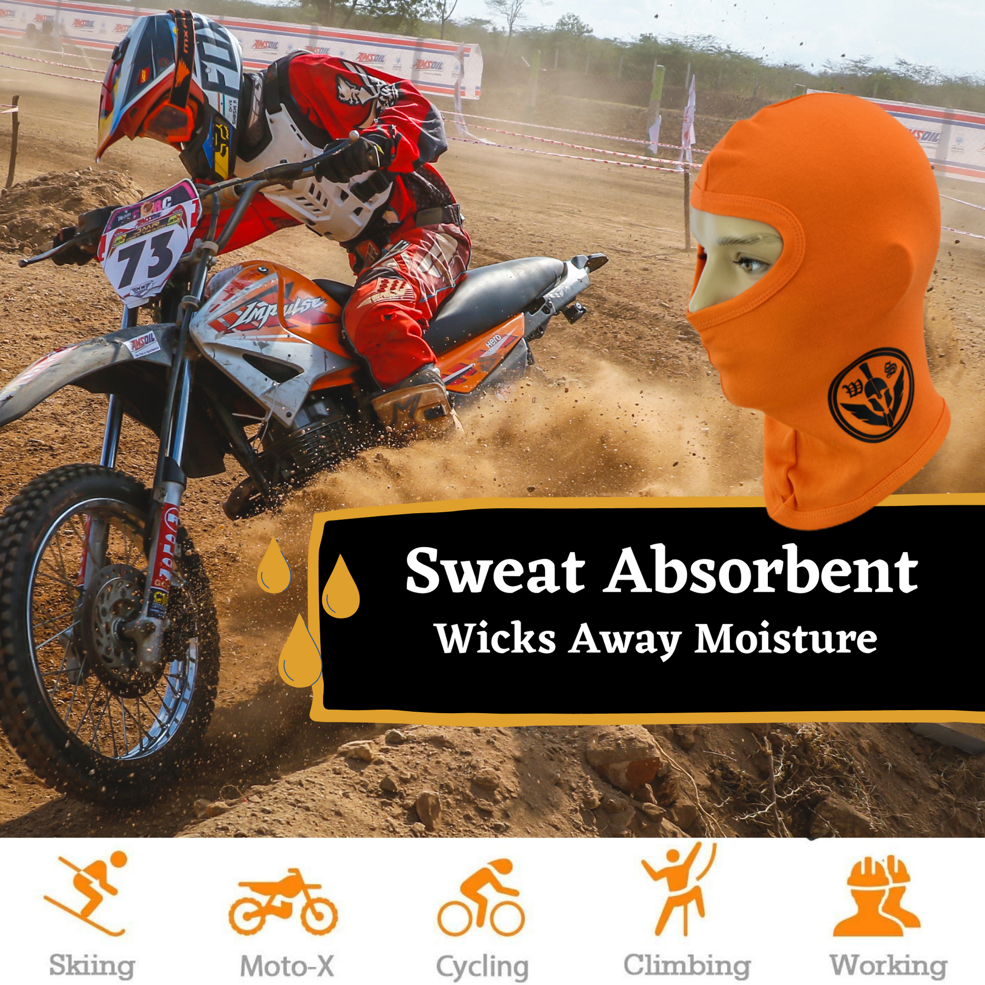 Warrior Gears®100% Cotton Motorcycle Balaclava | Face Mask -Orange - Warrior Gears