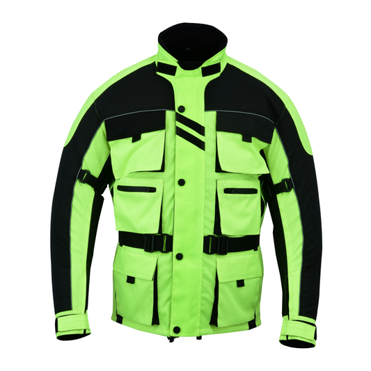 Warrior Gears 6 Pockets Mens Motorcycle Jacket Hi-Viz