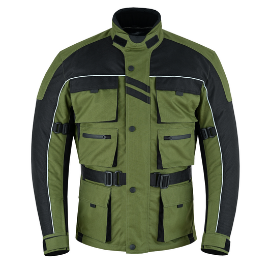 Warrior Gears 6 Pockets Mens Motorcycle Jacket Olive