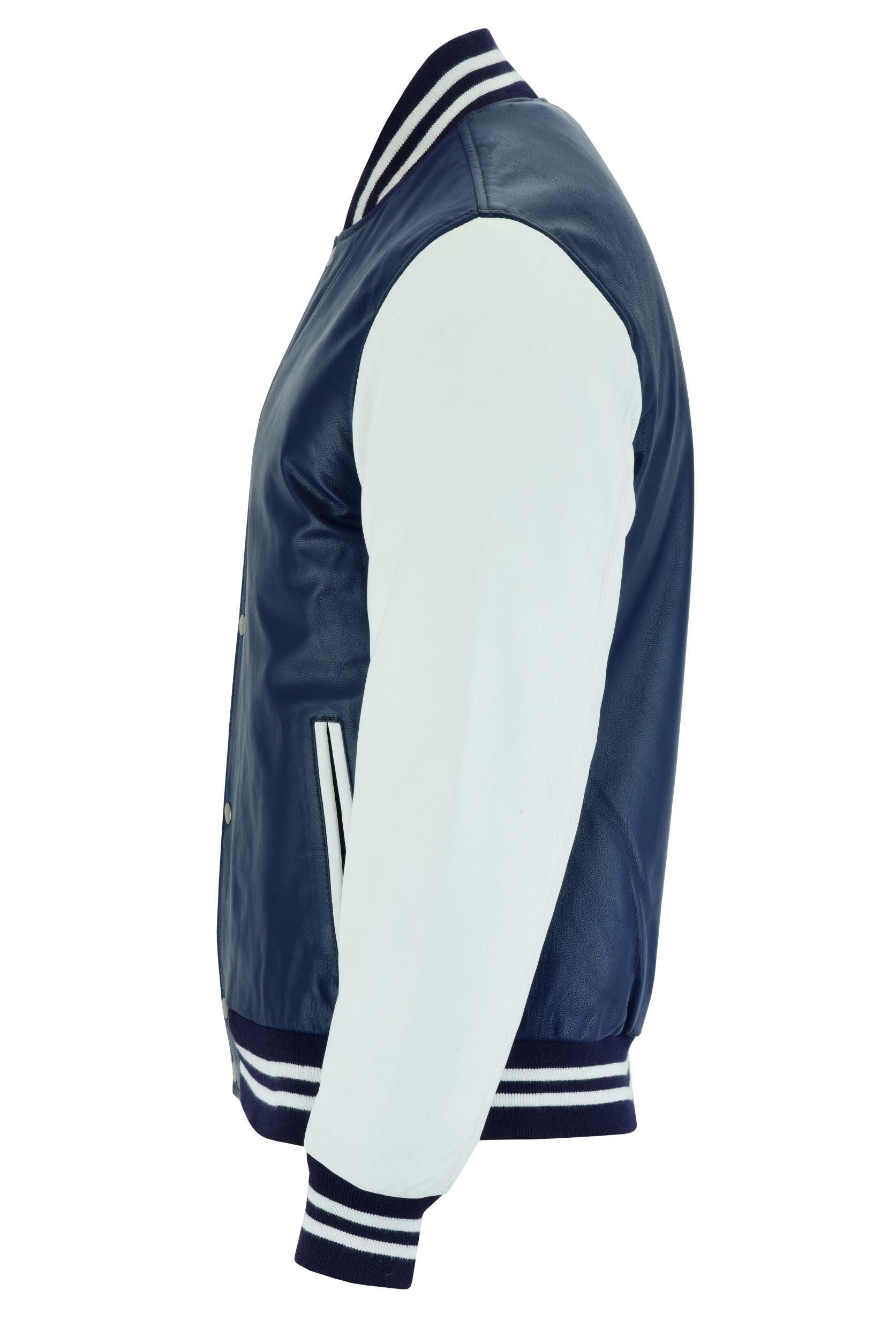 Warrior Gears® Leather Varsity Jacket -Blue Leather Body & White Leather Sleeves - Warrior Gears