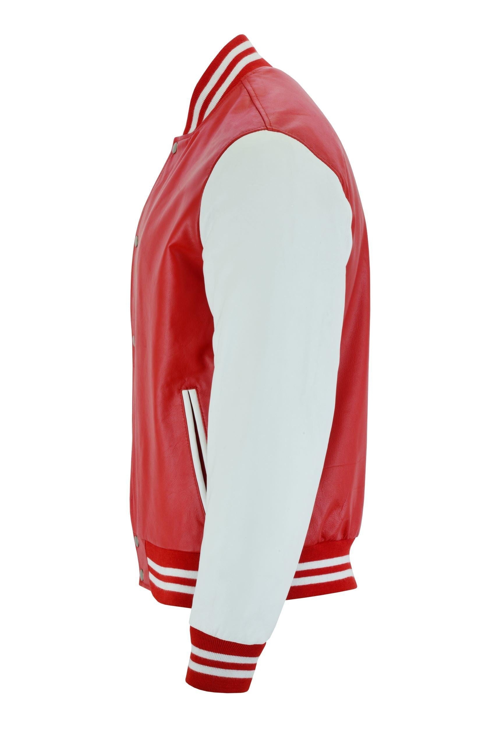 Warrior Gears® Leather Varsity Jacket -Red Leather Body & White Leather Sleeves - Warrior Gears
