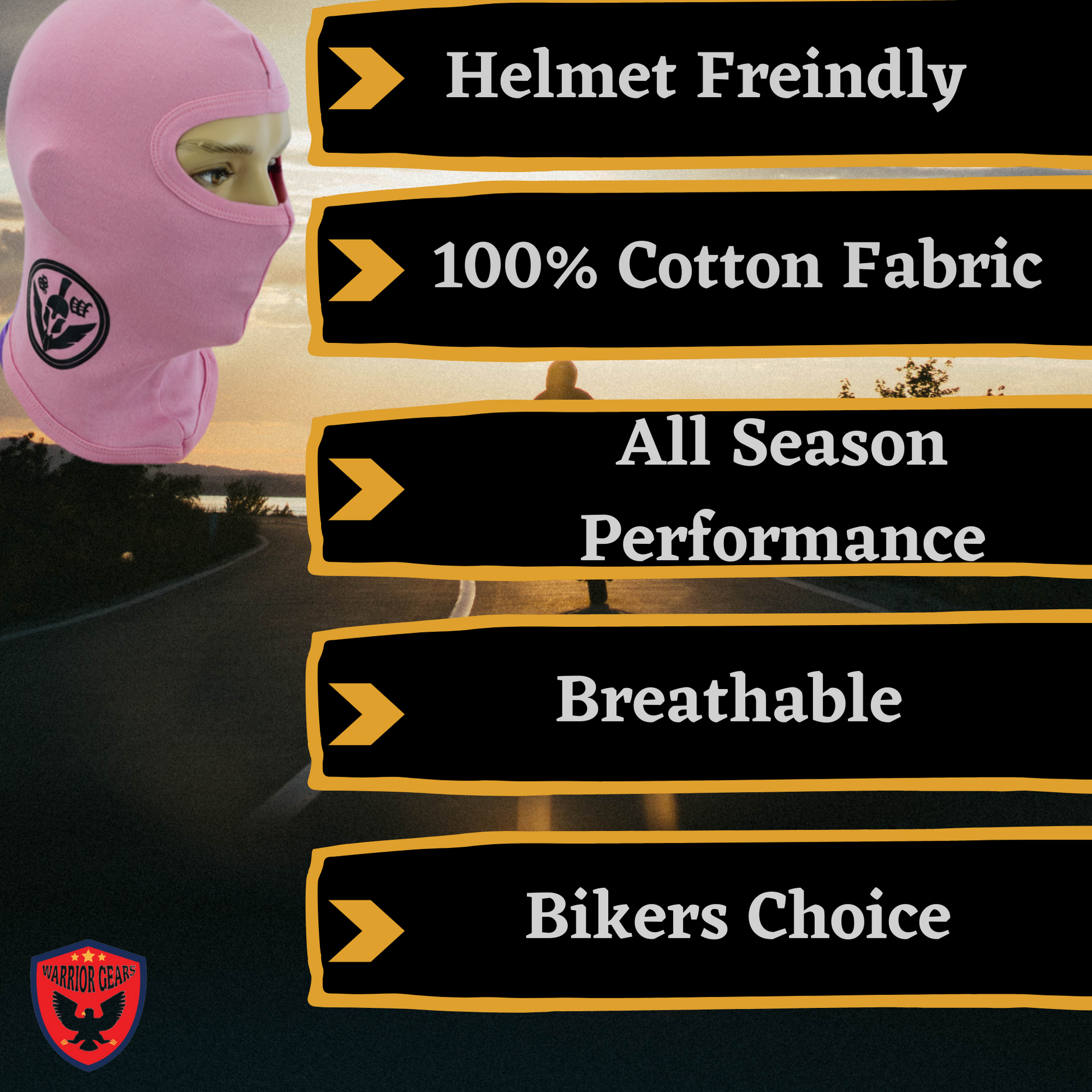 Warrior Gears®100% Cotton Motorcycle Balaclava | Face Mask -Pink - Warrior Gears