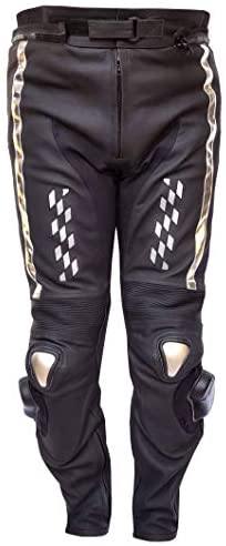 Warrior Gears® GP Rush Flag Style Mens Motorcycle Trousers leather Motorbike pants | Matt Cowhide | CE Armours |1.2mm Leather | Racing - Warrior Gears