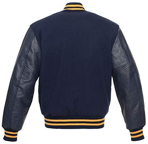 Warrior Gears® Classic Hybrid Varsity Jacket University Letterman Bomber Jacket- Navy Blue Pure Wool Body & Navy Real Leather Sleeves - Warrior Gears
