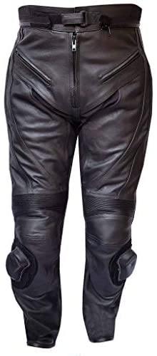 Warrior Gears® Mens All Black Racing Motorcycle Motorbike Cowhide Leather CE Protection Trousers - Warrior Gears
