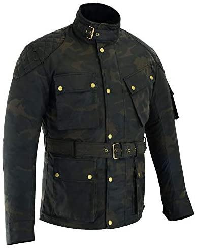 Warrior Gears® Men's Camo Waxed Cotton Motorcycle Jacket, Motorbike Top | Waterproof Lined | CE Armoured - Warrior Gears