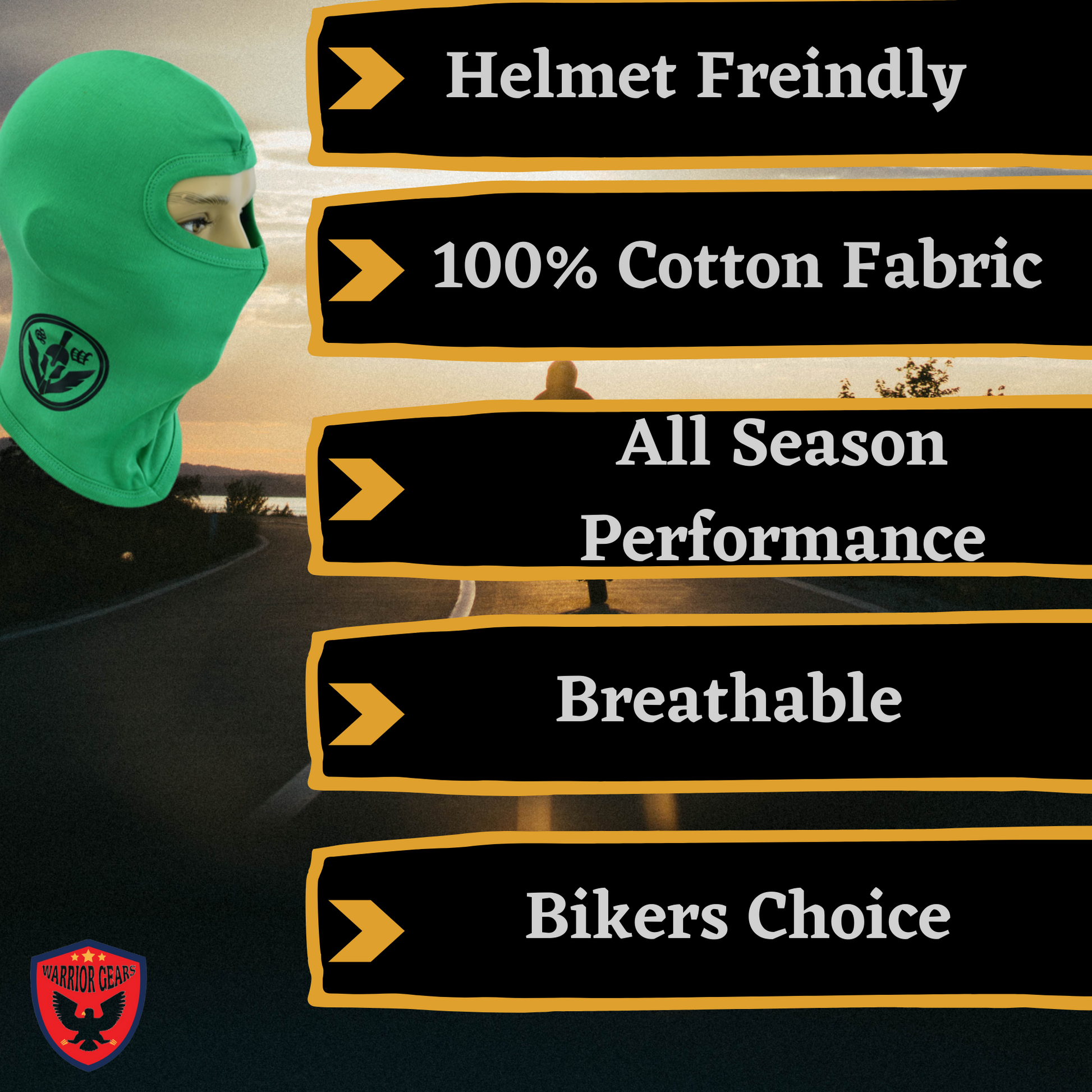 Warrior Gears®100% Cotton Motorcycle Balaclava | Face Mask -Green - Warrior Gears