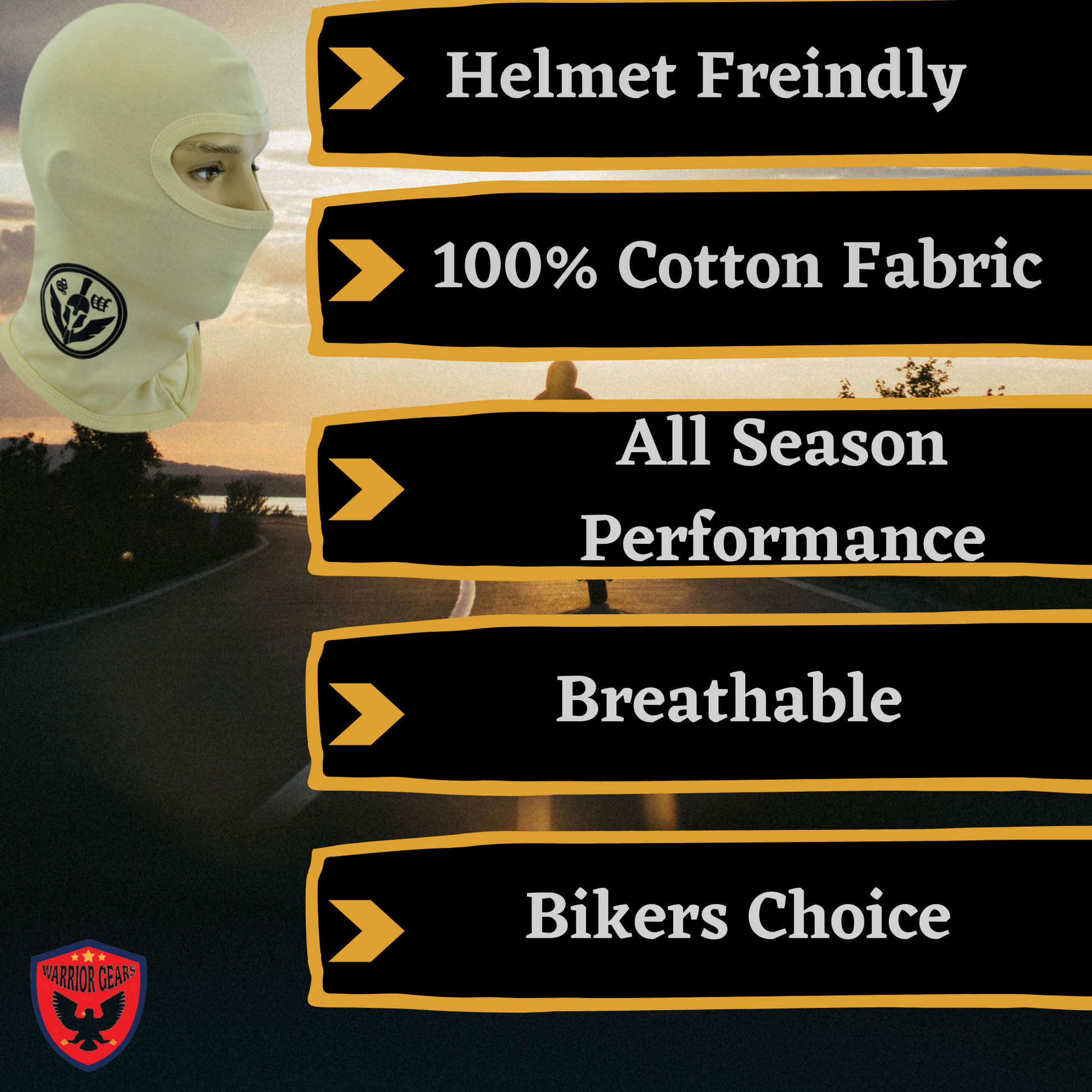 Warrior Gears®100% Cotton Motorcycle Balaclava | Face Mask - Beige - Warrior Gears