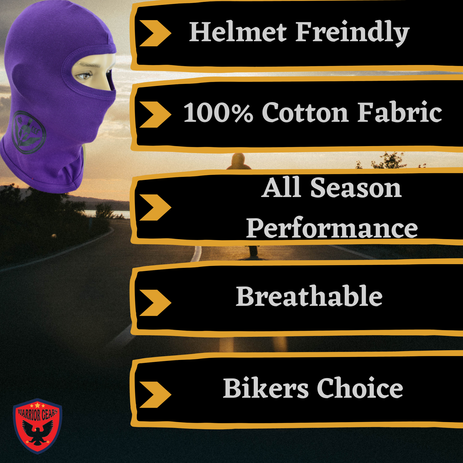 Warrior Gears®100% Cotton Motorcycle Balaclava | Face Mask -Purple - Warrior Gears