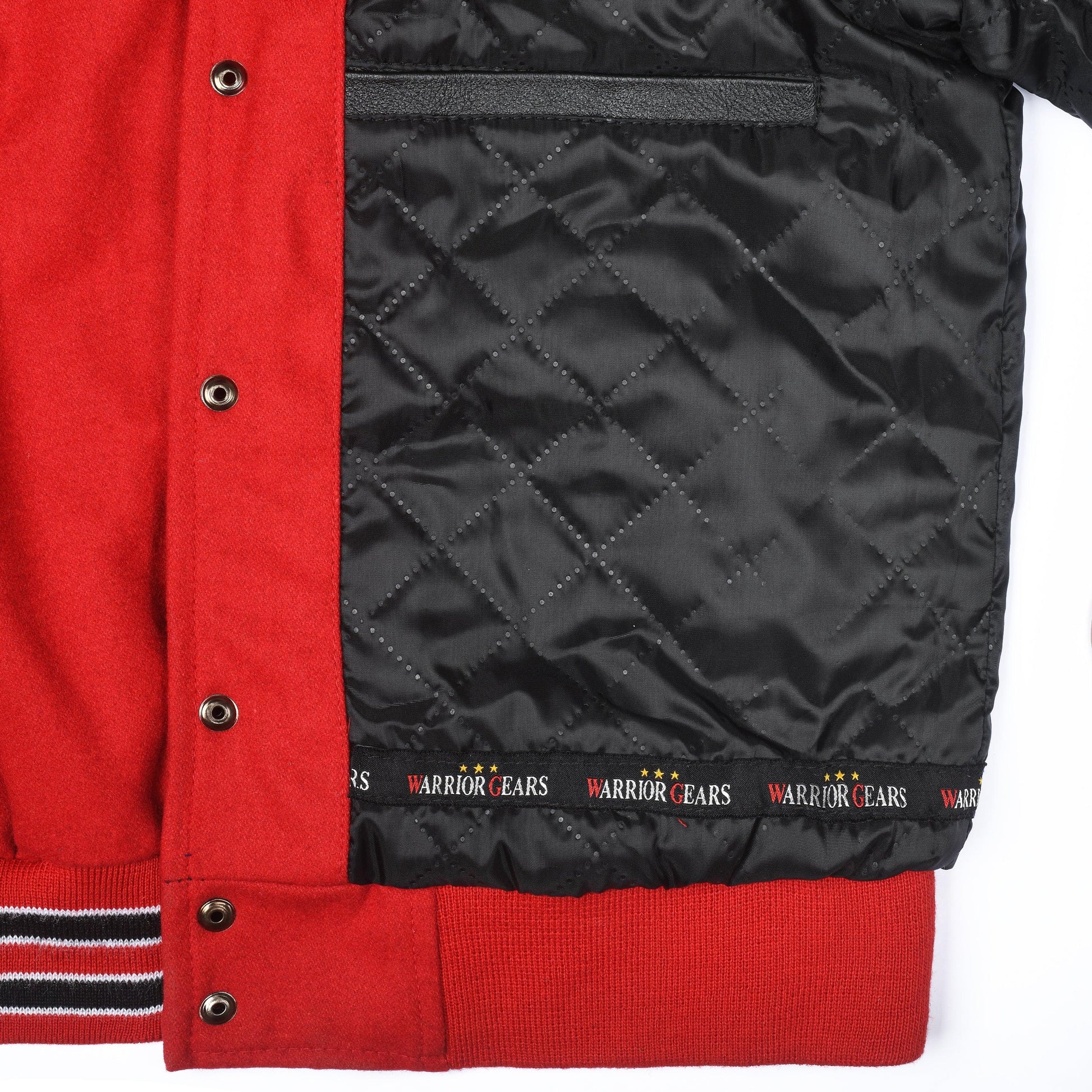 Warrior Gears® Classic Varsity Jacket University Letterman Bomber Jacket-Red Pure Wool Body & Black Real Leather Sleeves - Warrior Gears