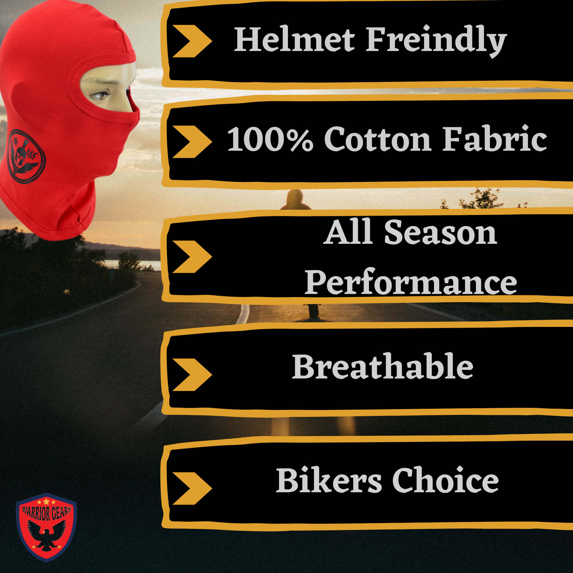 Warrior Gears®100% Cotton Motorcycle Balaclava | Face Mask -Red - Warrior Gears