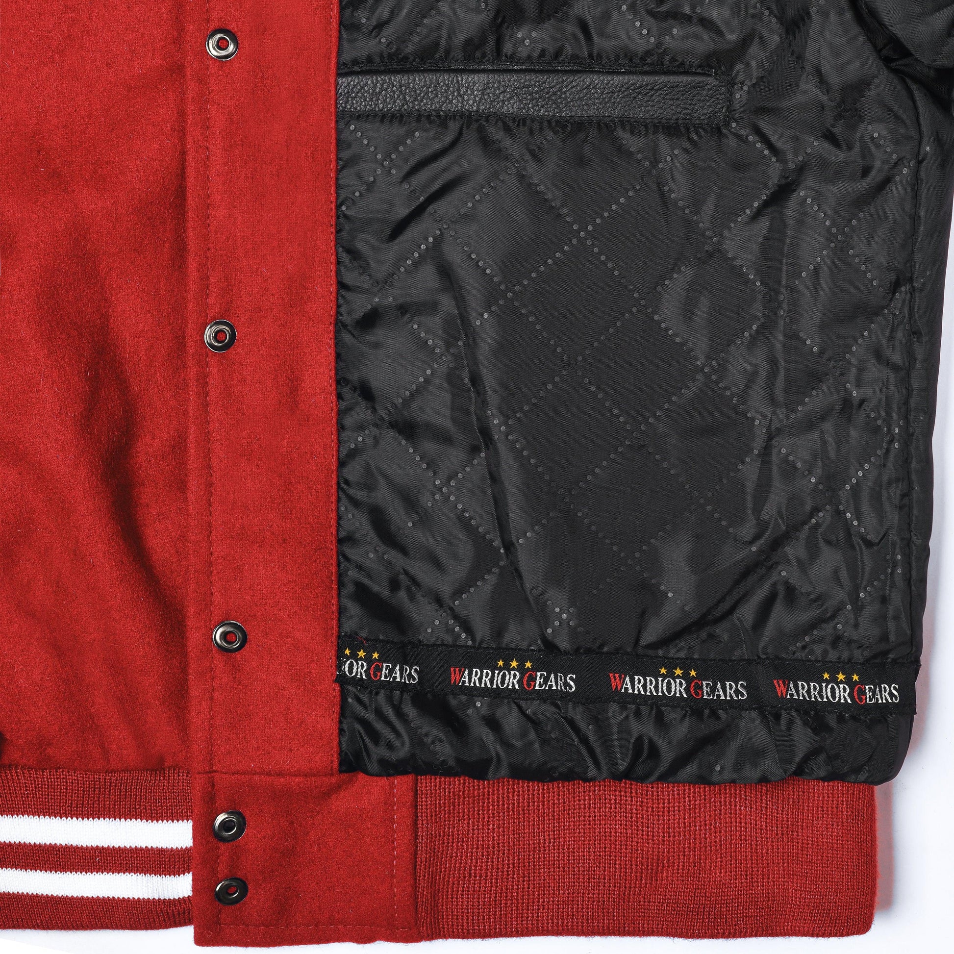 Warrior Gears® Classic Varsity Jacket University Letterman Bomber Jacket- Red Pure Wool Body & White Real Leather Sleeves - Warrior Gears