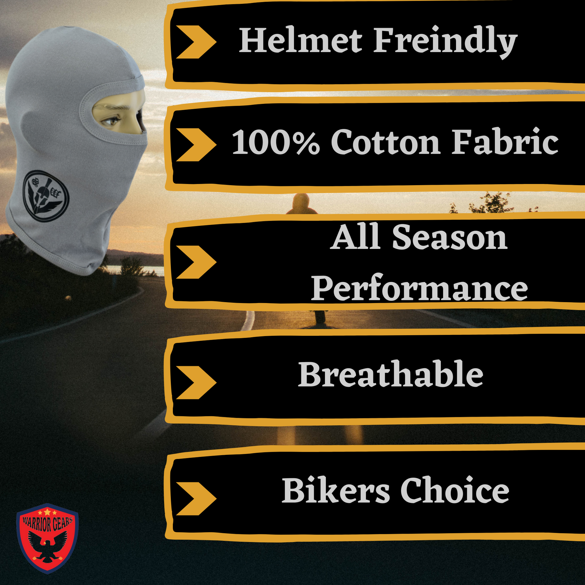 Warrior Gears®100% Cotton Motorcycle Balaclava | Face Mask - Grey - Warrior Gears
