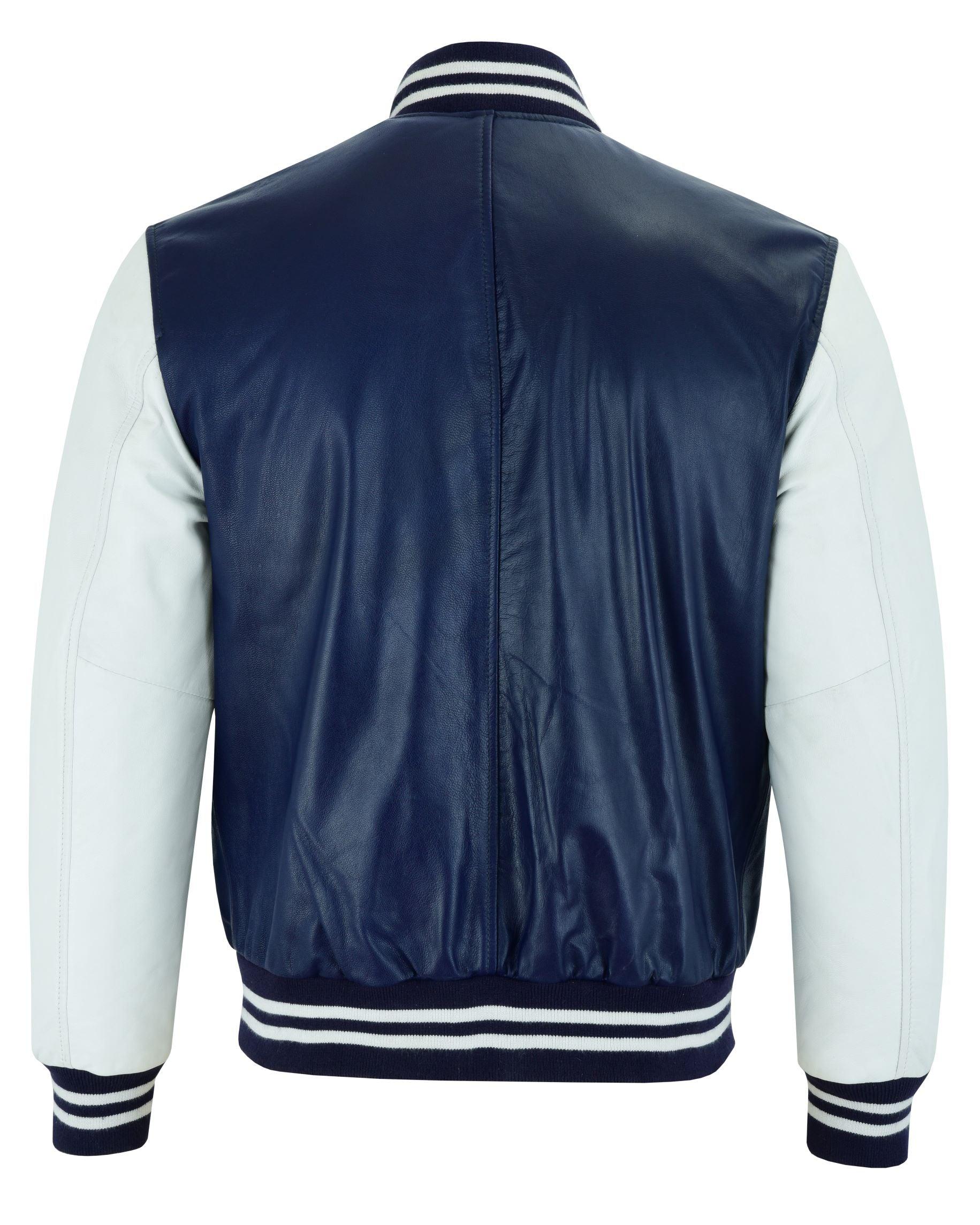 Warrior Gears® Leather Varsity Jacket -Blue Leather Body & White Leather Sleeves - Warrior Gears
