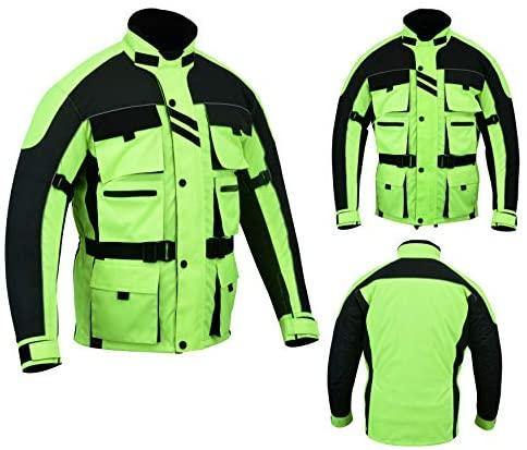 Warrior Gears® Motorcycle Jacket 6 Pockets Men's -Black & Hivis Green - Warrior Gears