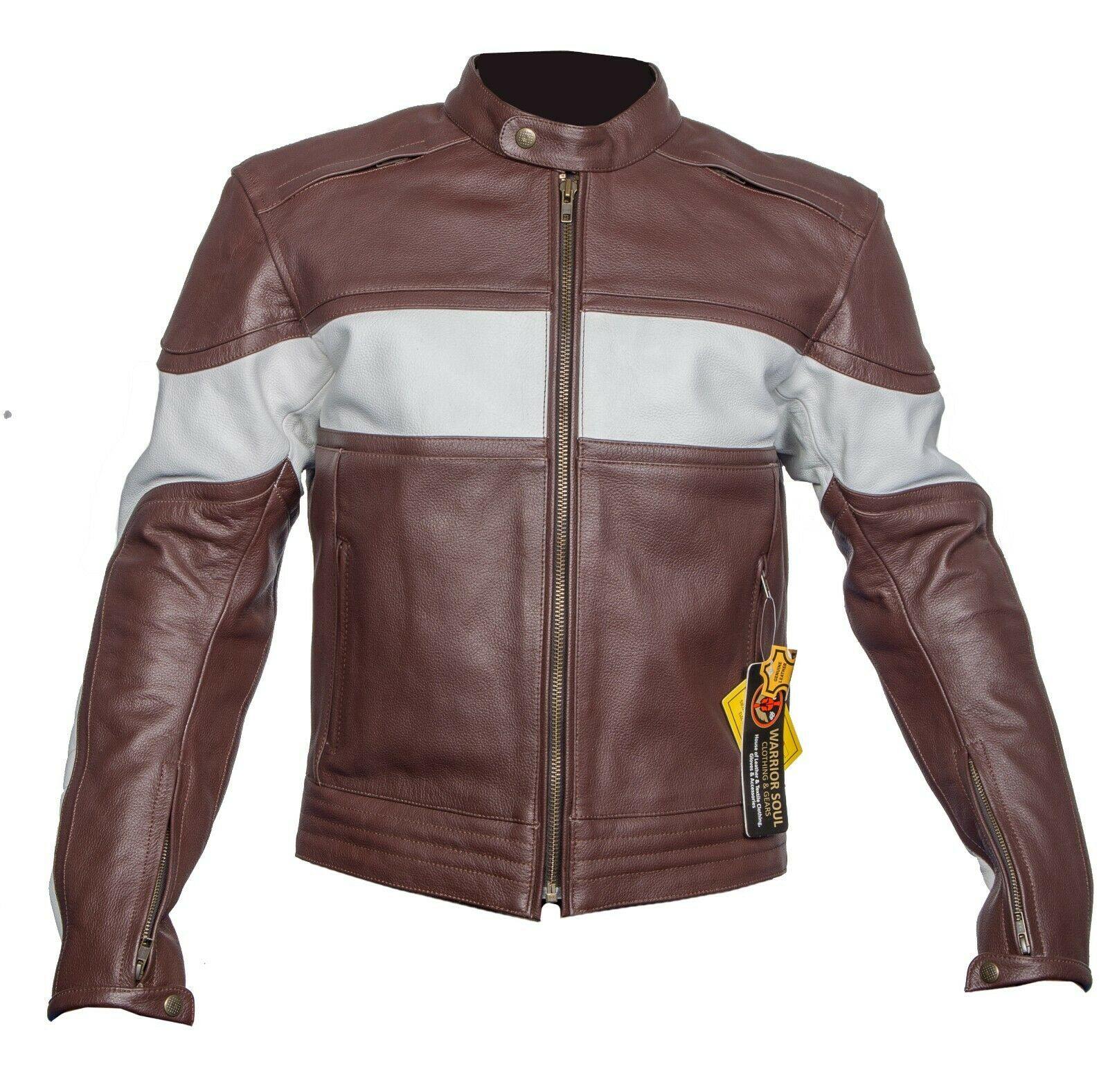 Mens Warrior Classic Motorcycle CE Armour Genuine Cowhide Leather Bikers Jacket - Warrior Gears