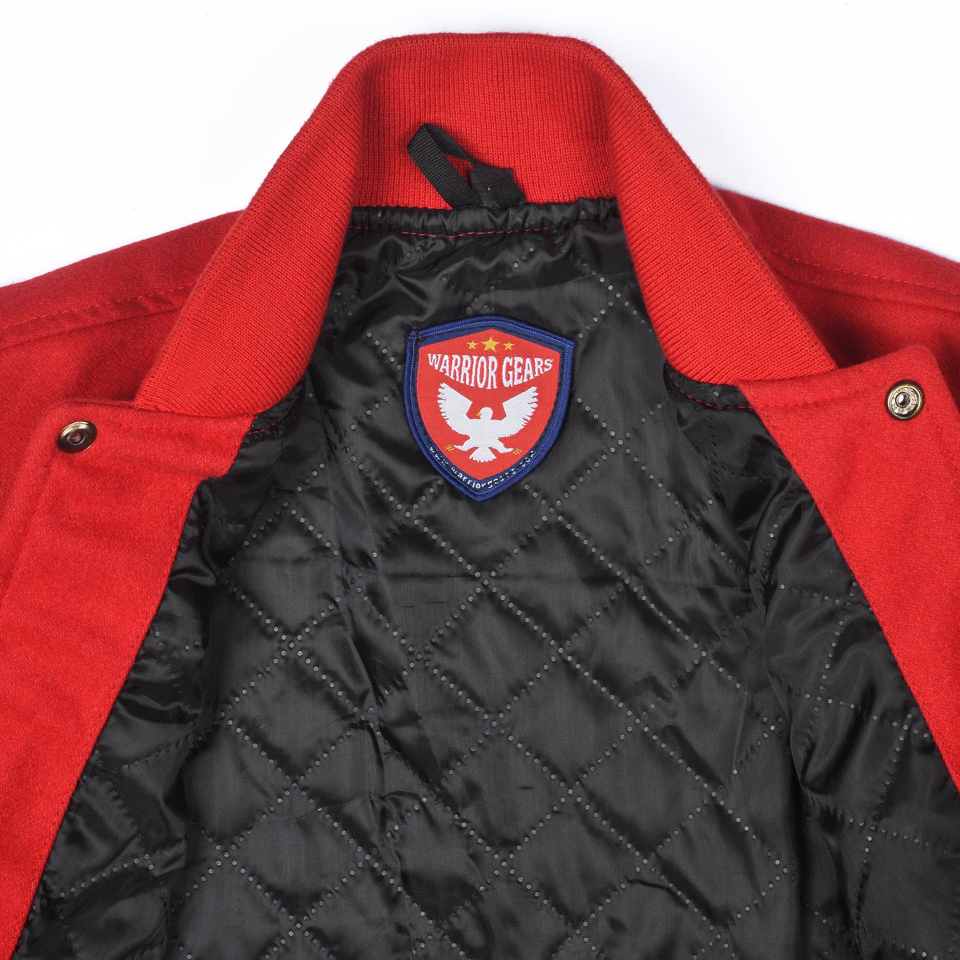 Warrior Gears® Classic Varsity Jacket University Letterman Bomber Jacket-Red Pure Wool Body & Black Real Leather Sleeves - Warrior Gears