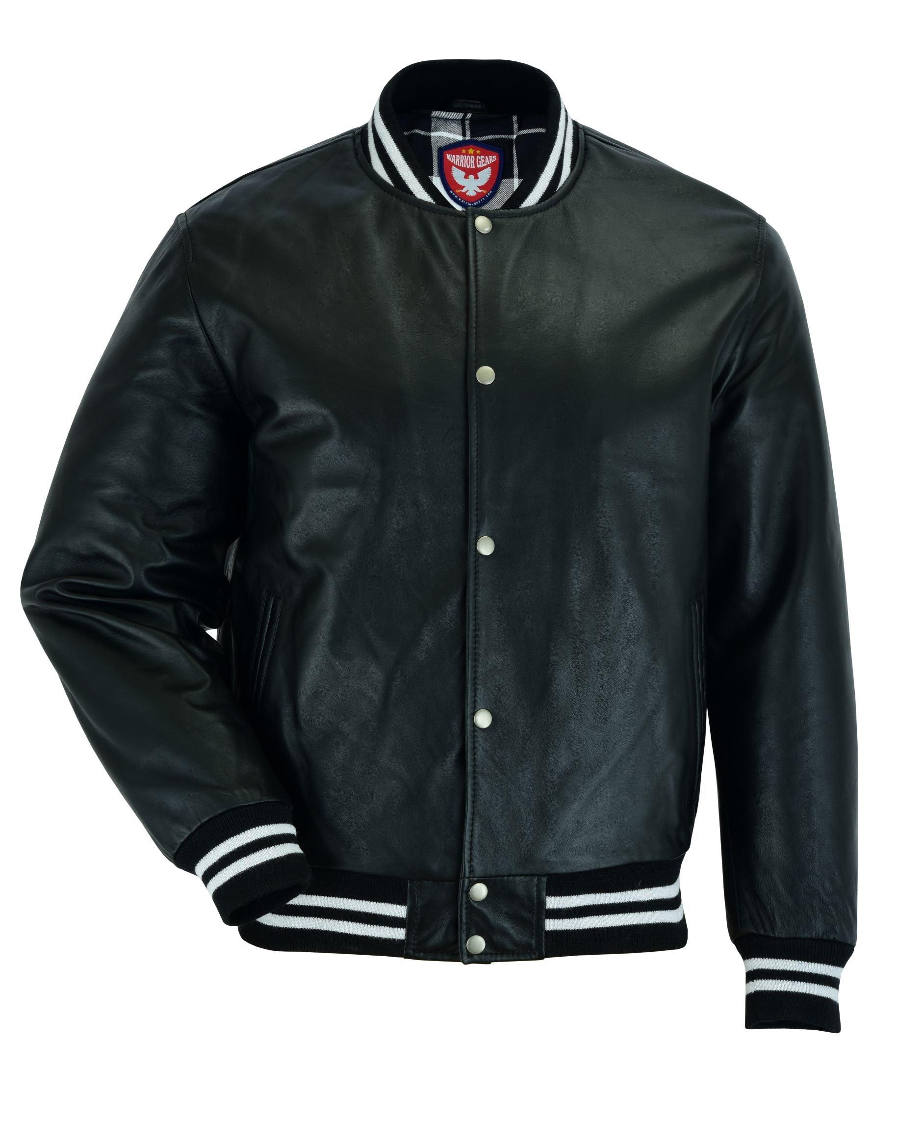 Warrior Gears® Leather Varsity Jacket-Black Leather Body & Black Leather Sleeves - Warrior Gears