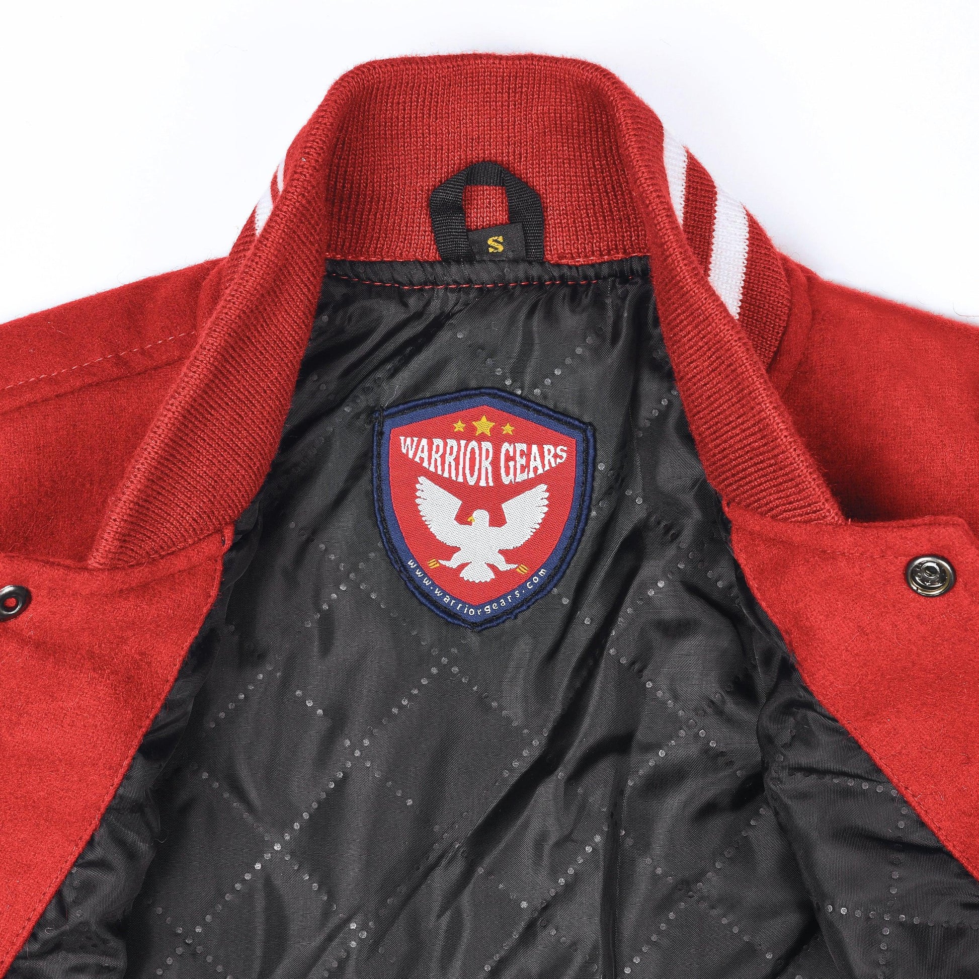 Warrior Gears® Classic Varsity Jacket University Letterman Bomber Jacket- Red Pure Wool Body & White Real Leather Sleeves - Warrior Gears