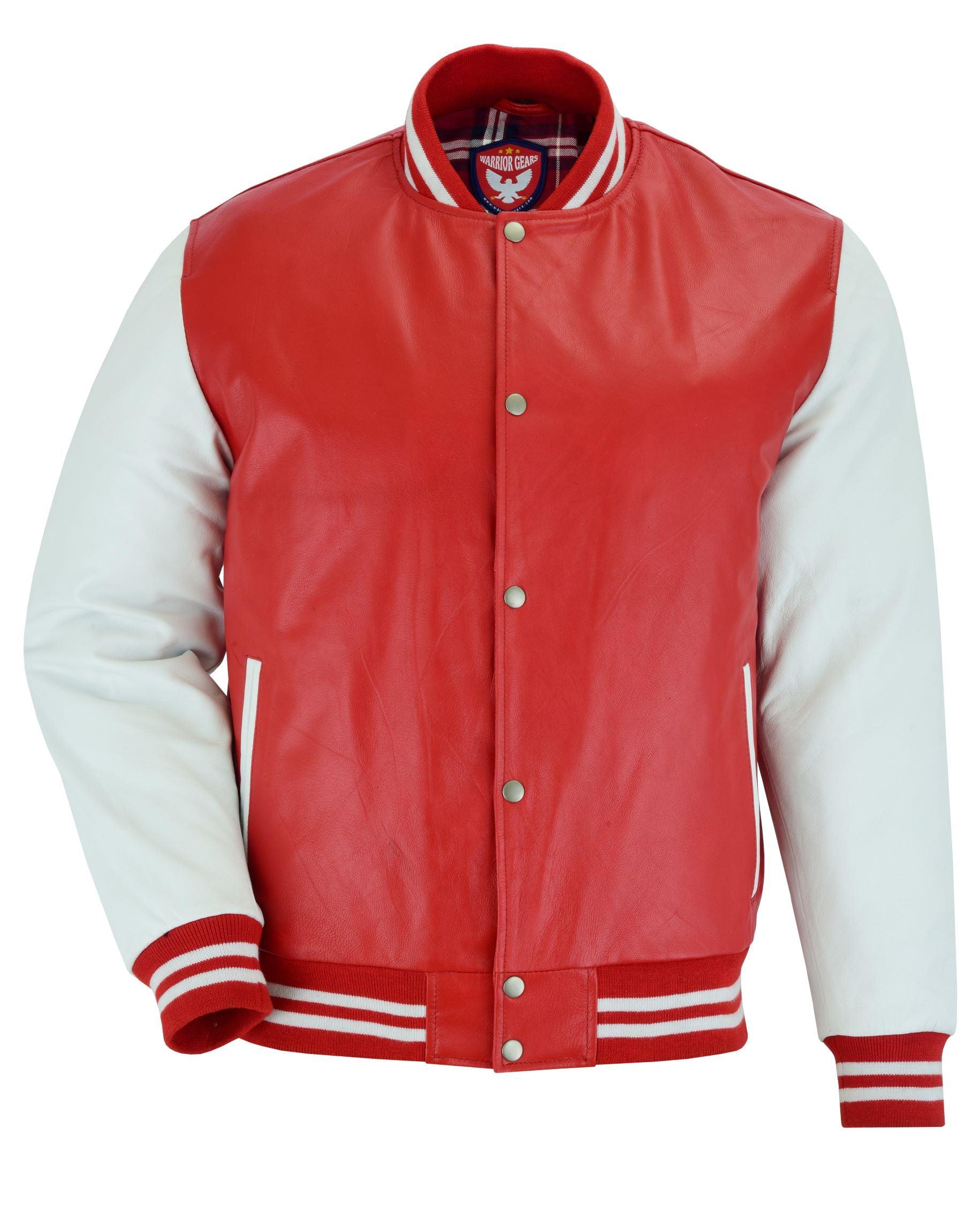 Warrior Gears® Leather Varsity Jacket -Red Leather Body & White Leather Sleeves - Warrior Gears