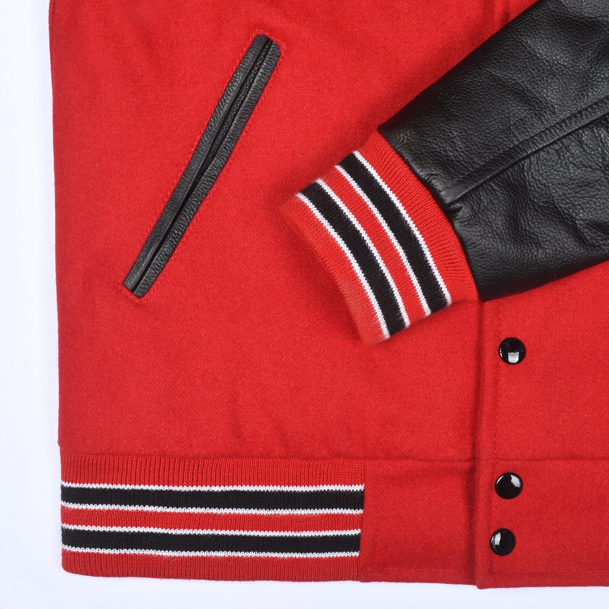 Warrior Gears® Classic Varsity Jacket University Letterman Bomber Jacket-Red Pure Wool Body & Black Real Leather Sleeves - Warrior Gears
