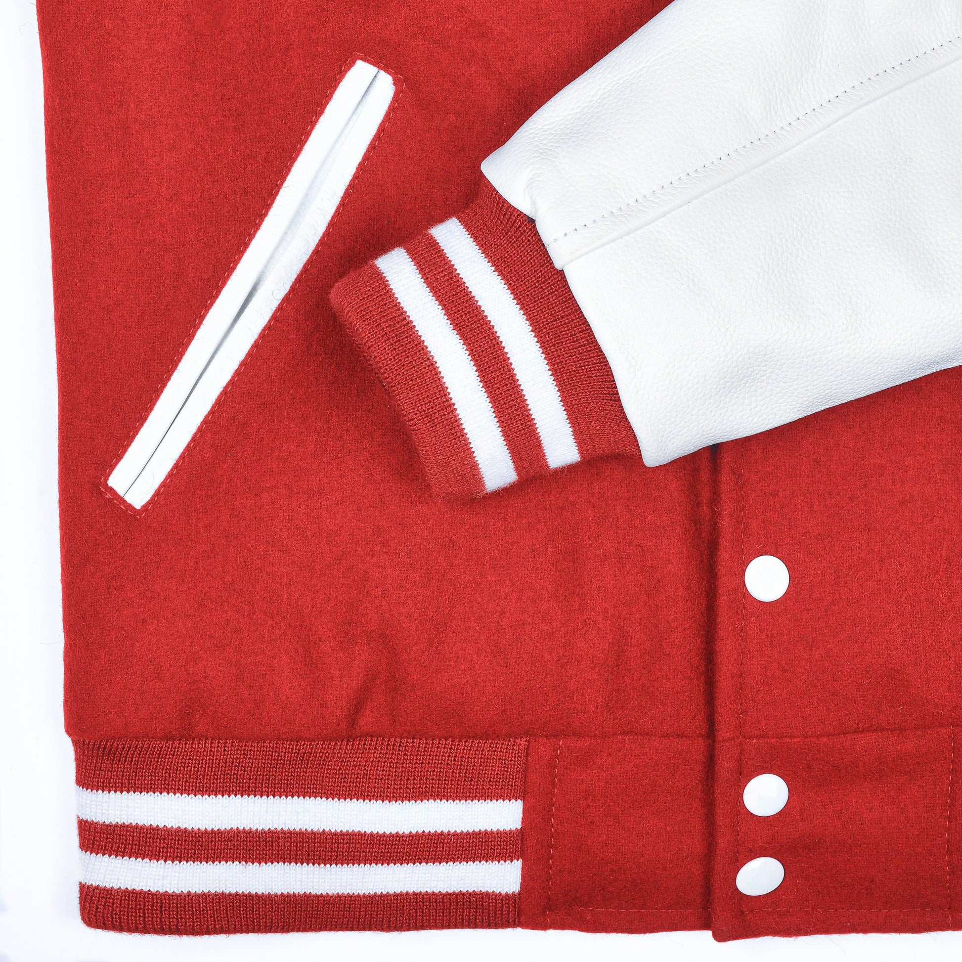 Warrior Gears® Classic Varsity Jacket University Letterman Bomber Jacket- Red Pure Wool Body & White Real Leather Sleeves - Warrior Gears