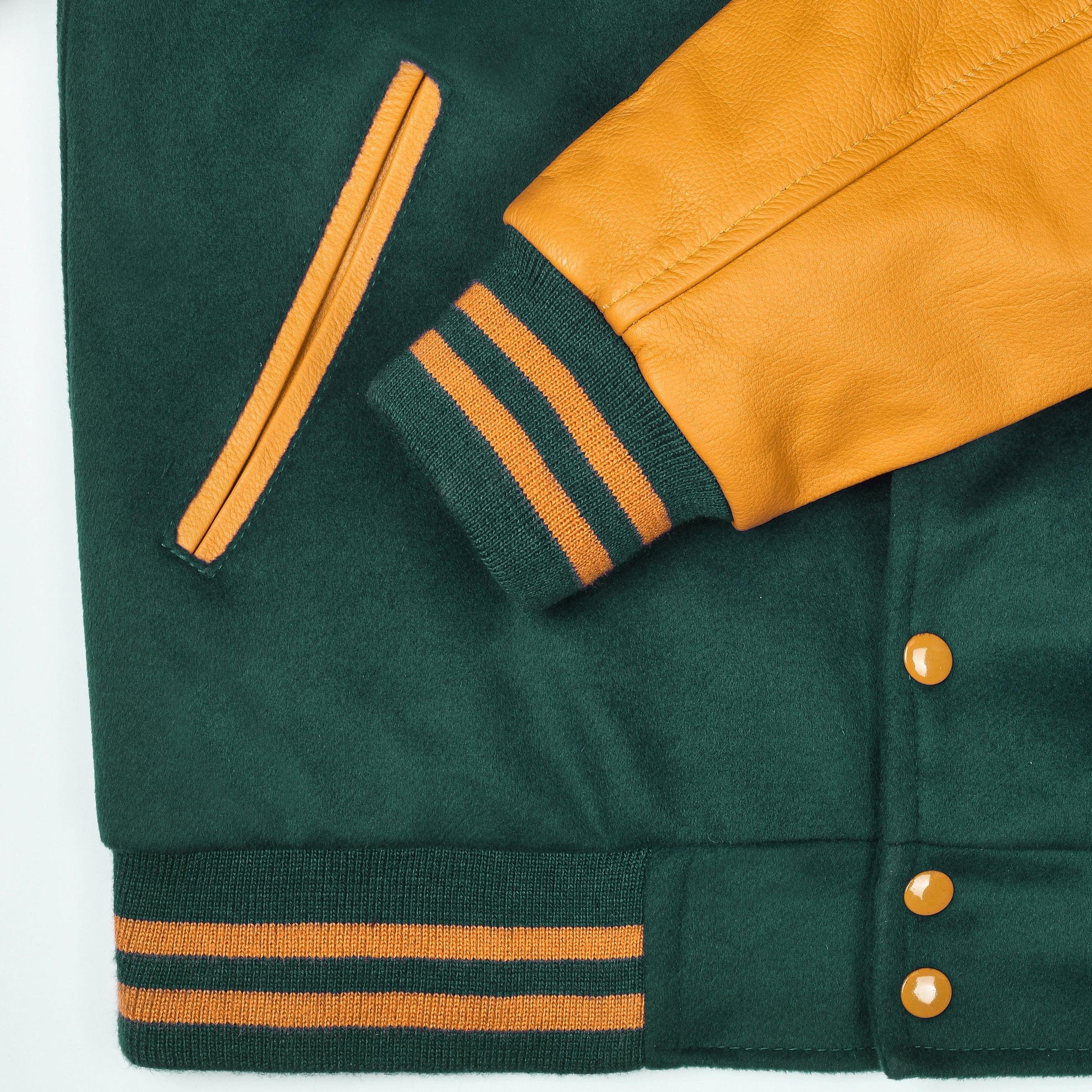 Warrior Gears® Classic Varsity Jacket University Letterman Bomber Jacket- Kelly Green Pure Wool Body & Gold Real Leather Sleeves - Warrior Gears