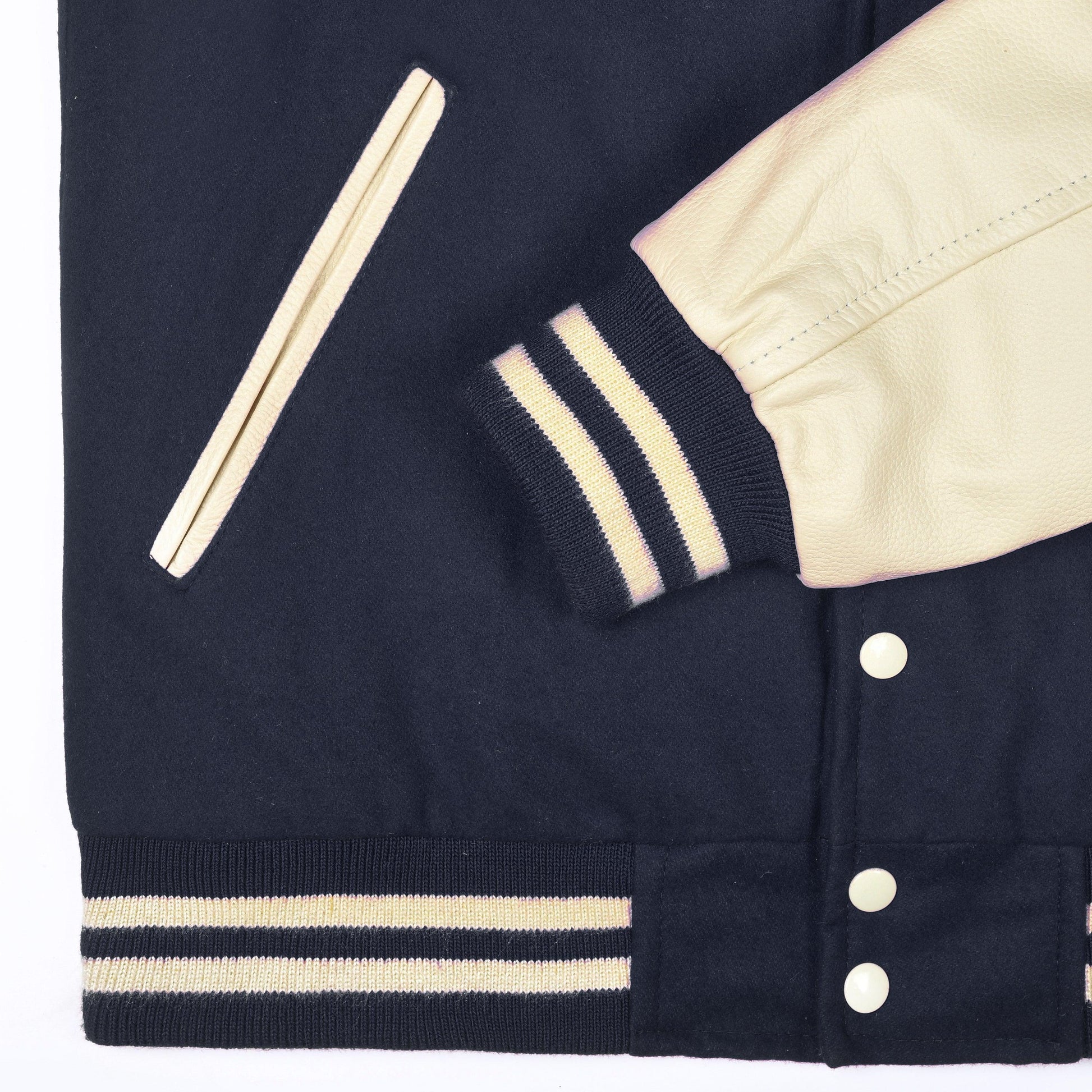 Warrior Gears® Classic Varsity Jacket University Letterman Bomber Jacket- Navy Pure Wool Body & Creme Real Leather Sleeves - Warrior Gears