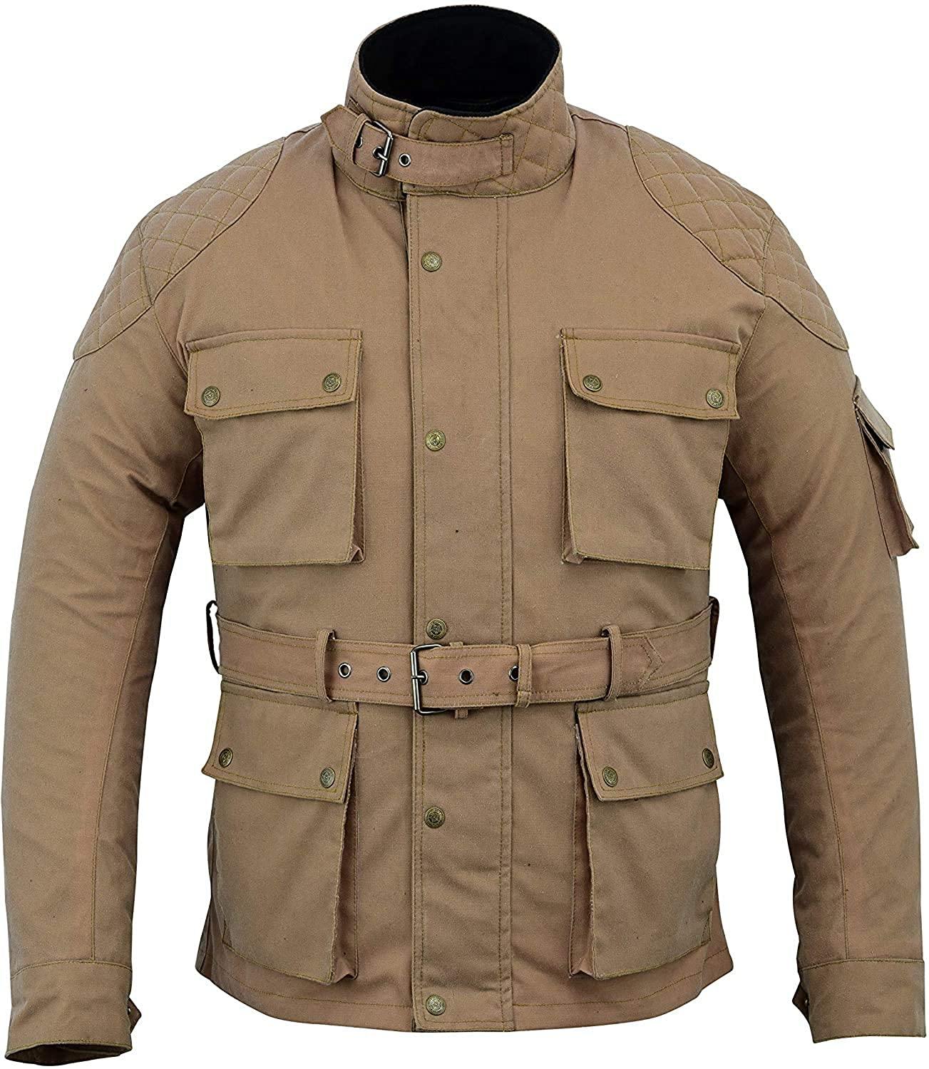 Warrior Gears Men's Waxed Cotton Motorcycle Jackets, Motorbike Top Gear, Waterproof Nylon Lined Jacket, Armoured Biker Textile Winter Outdoor Coat for Men, Running, Riding, Travel Clothing - Warrior Gears