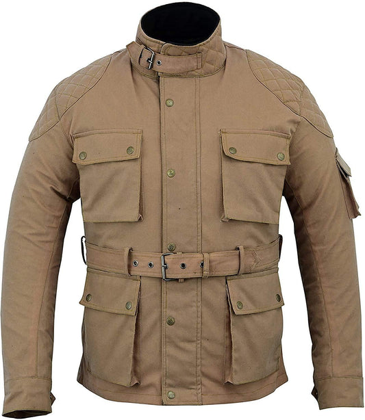 Warrior Gears Men's Waxed Cotton Motorcycle Jackets, Motorbike Top Gear, Waterproof Nylon Lined Jacket, Armoured Biker Textile Winter Outdoor Coat for Men, Running, Riding, Travel Clothing - Warrior Gears