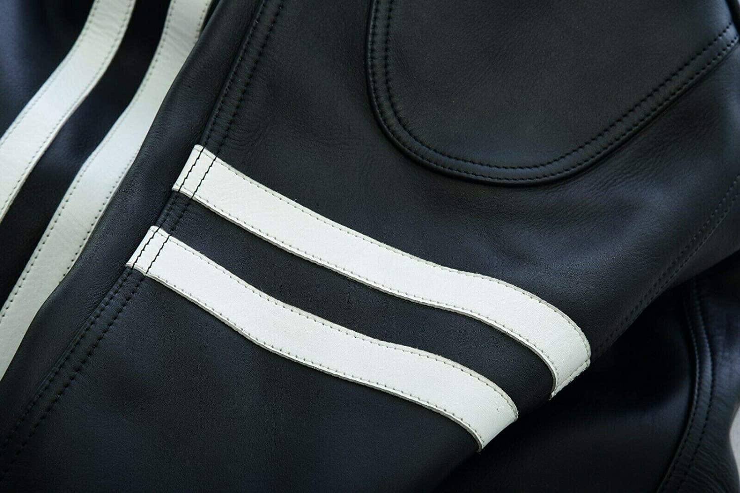 Warrior Gears® Real Leather Motorcycle Jacket for Men | Cowhide Nappa | Genuine Leather | Harley Stripe Style -White - Warrior Gears