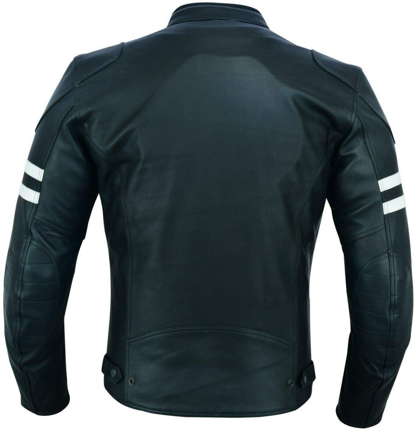 Warrior Gears® Real Leather Motorcycle Jacket for Men | Cowhide Nappa | Genuine Leather | Harley Stripe Style -White - Warrior Gears