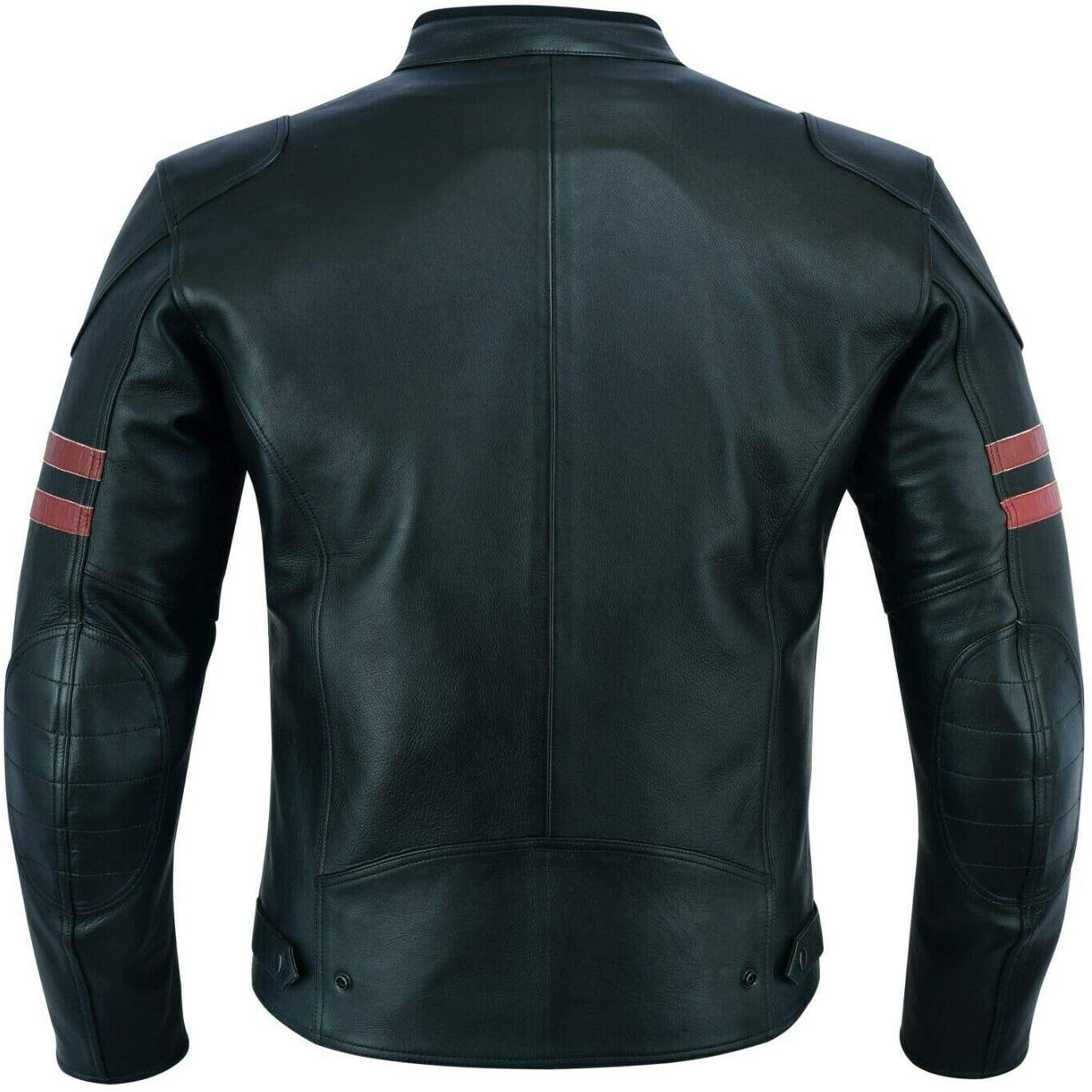 Warrior Gears® Real Leather Motorcycle Jacket for Men | Cowhide Nappa | Genuine Leather | Harley Stripe Style -Red - Warrior Gears