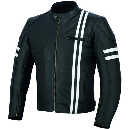 Warrior Gears® Real Leather Motorcycle Jacket for Men | Cowhide Nappa | Harley Stripe Style - Warrior Gears