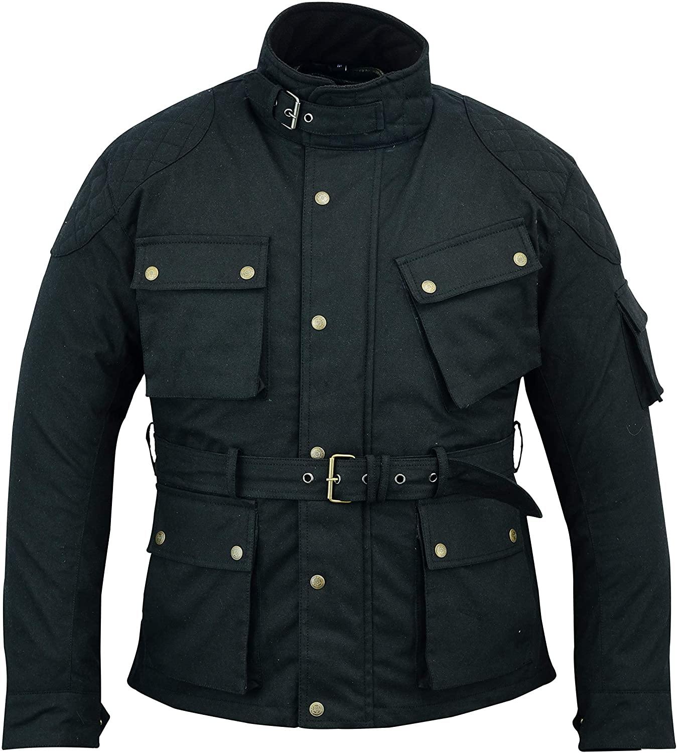 Warrior Gears Men's Waxed Cotton Motorcycle Jackets, Motorbike Top Gear, Waterproof Nylon Lined Jacket, Armoured Biker Textile Winter Outdoor Coat for Men, Running, Riding, Travel Clothing - Warrior Gears