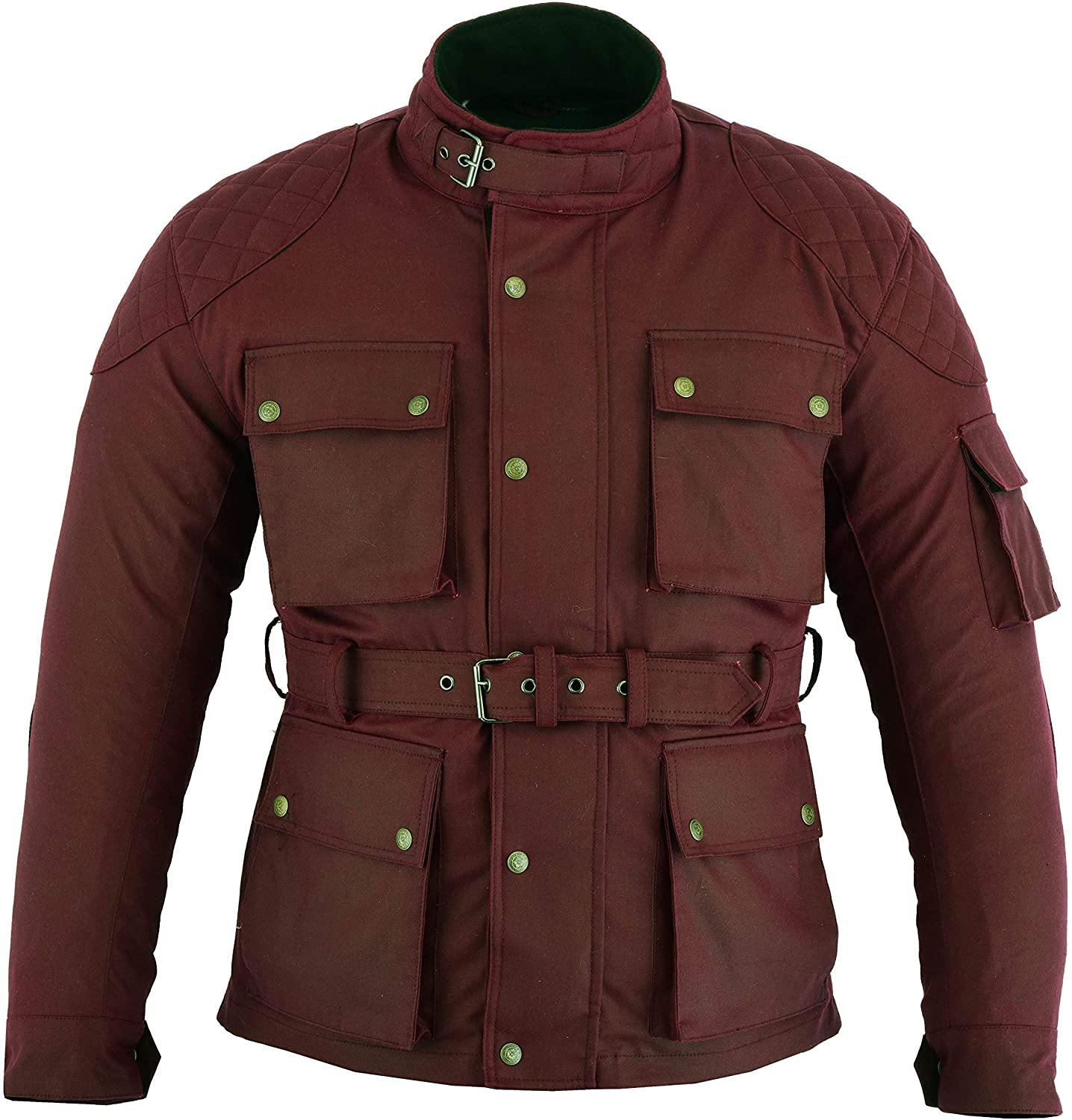 Warrior Gears Men's Waxed Cotton Motorcycle Jackets, Motorbike Top Gear, Waterproof Nylon Lined Jacket, Armoured Biker Textile Winter Outdoor Coat for Men, Running, Riding, Travel Clothing - Warrior Gears