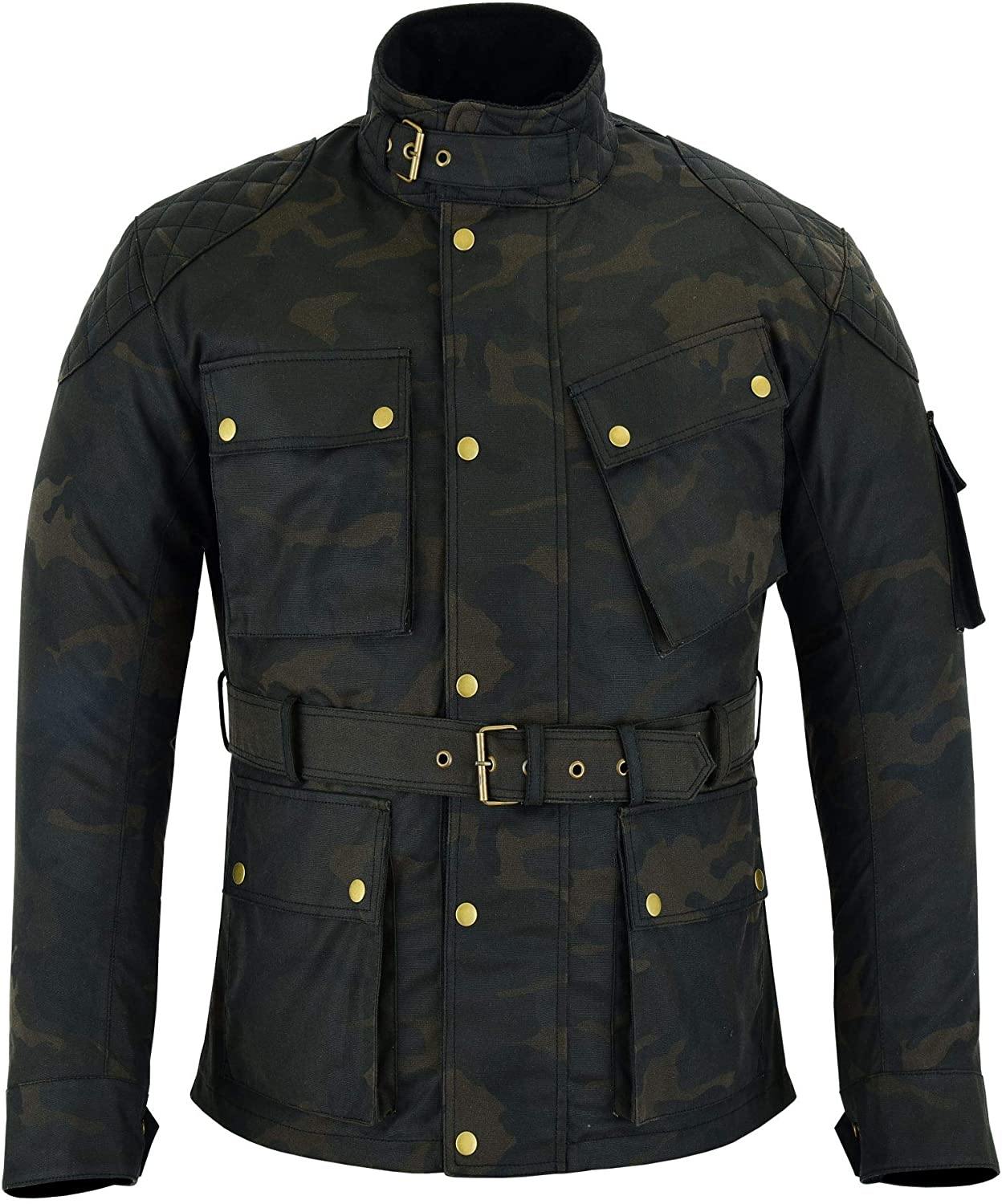 Warrior Gears Men's Waxed Cotton Motorcycle Jackets, Motorbike Top Gear, Waterproof Nylon Lined Jacket, Armoured Biker Textile Winter Outdoor Coat for Men, Running, Riding, Travel Clothing - Warrior Gears