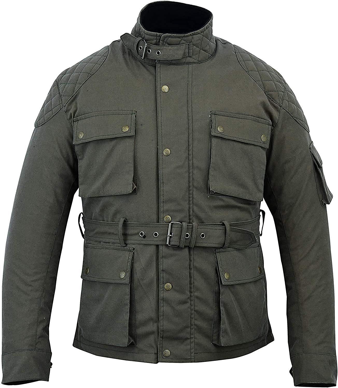 Warrior Gears Men's Waxed Cotton Motorcycle Jackets, Motorbike Top Gear, Waterproof Nylon Lined Jacket, Armoured Biker Textile Winter Outdoor Coat for Men, Running, Riding, Travel Clothing - Warrior Gears