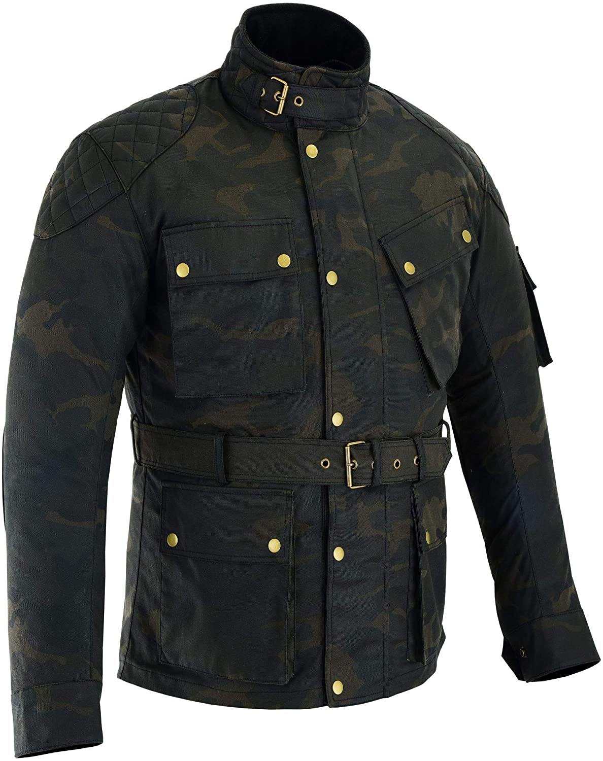 Warrior Gears Men's Waxed Cotton Motorcycle Jackets, Motorbike Top Gear, Waterproof Nylon Lined Jacket, Armoured Biker Textile Winter Outdoor Coat for Men, Running, Riding, Travel Clothing - Warrior Gears