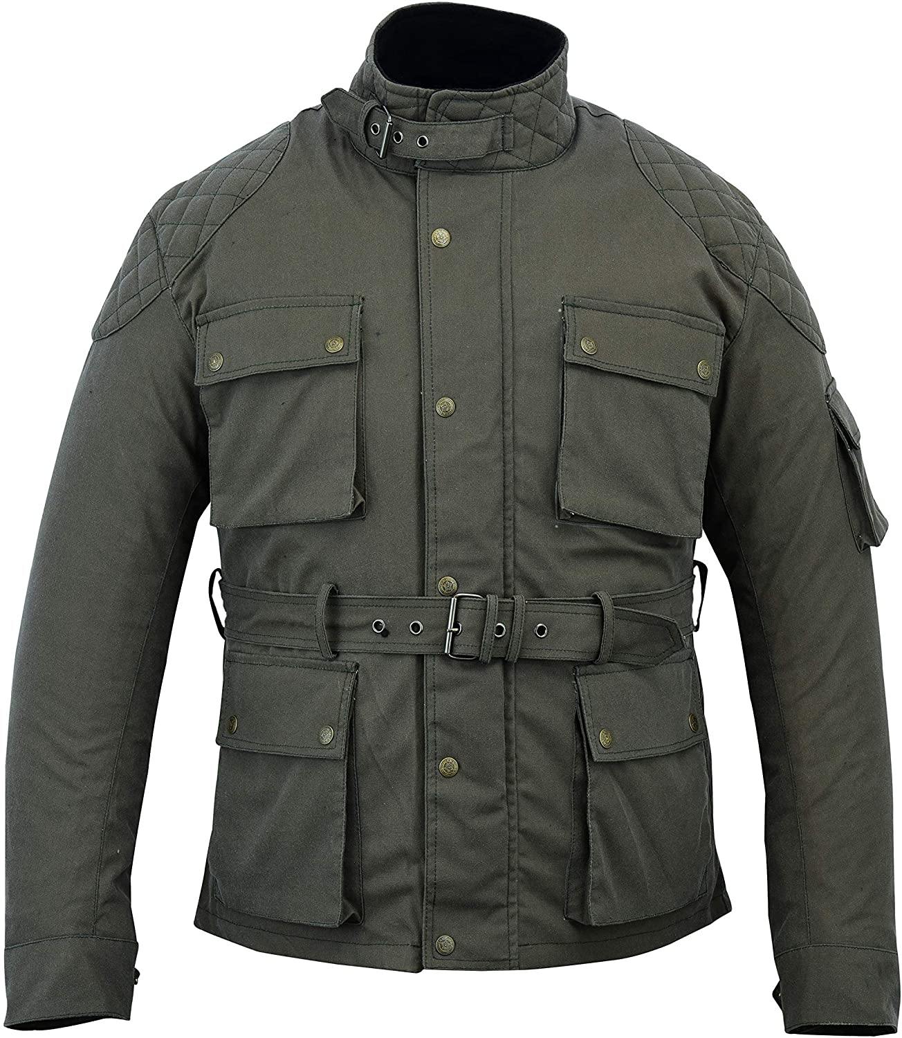 Warrior Waxed Cotton Motorcycle Suit Textile Motorbike Waterproof Lined CE Protectors -Military Green - Warrior Gears