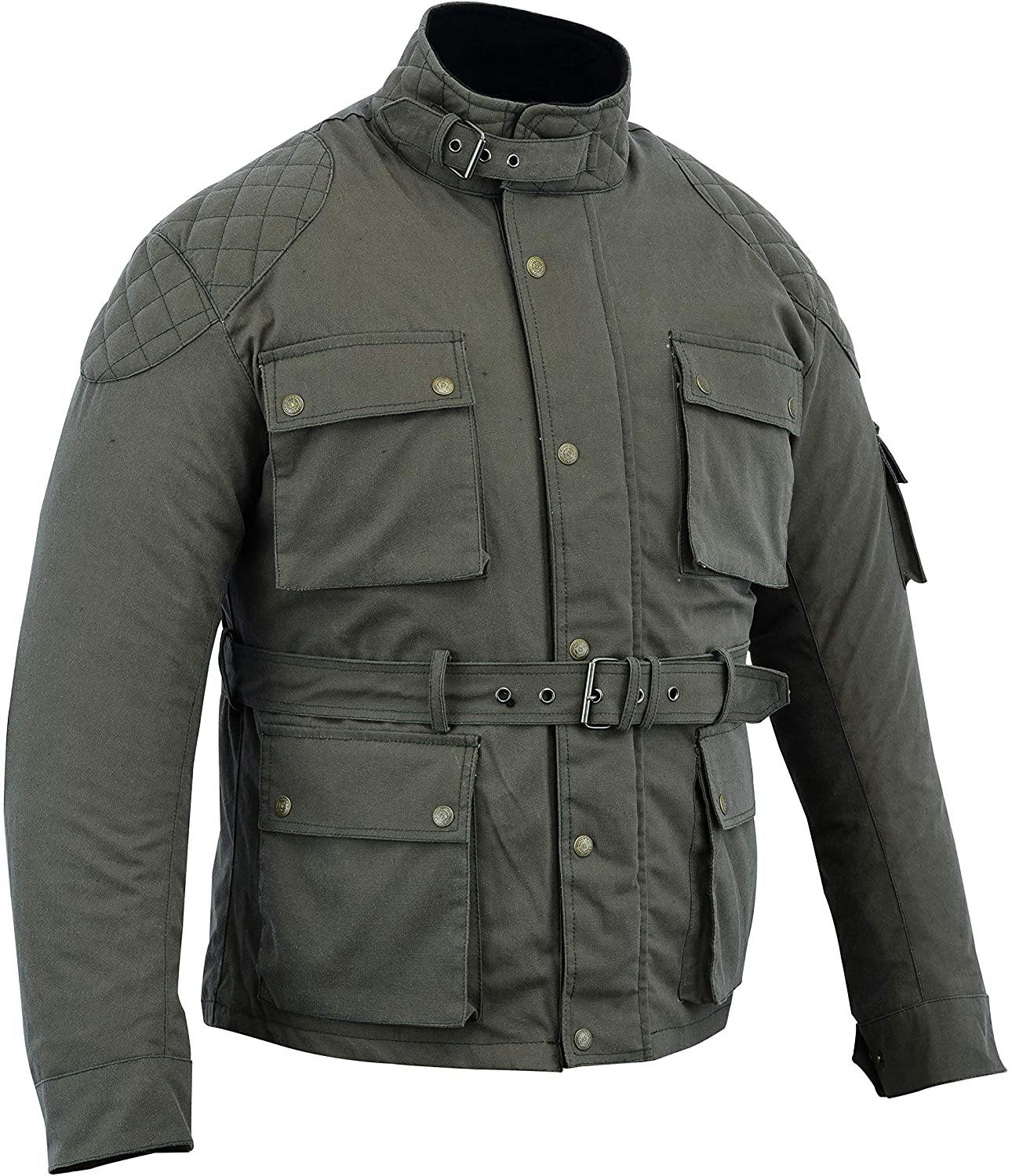 Warrior Waxed Cotton Motorcycle Suit Textile Motorbike Waterproof Lined CE Protectors -Military Green - Warrior Gears