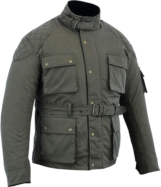 Warrior Waxed Cotton Motorcycle Suit Textile Motorbike Waterproof Lined CE Protectors -Military Green - Warrior Gears