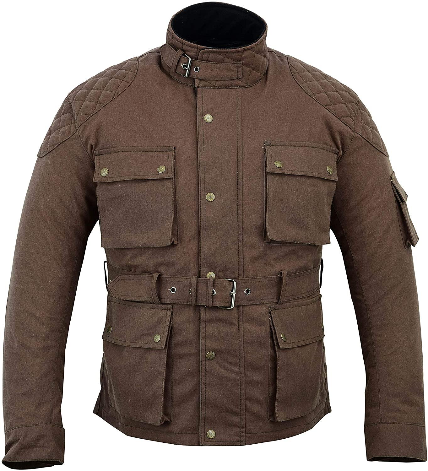 Warrior Gears Men's Waxed Cotton Motorcycle Jackets, Motorbike Top Gear, Waterproof Nylon Lined Jacket, Armoured Biker Textile Winter Outdoor Coat for Men, Running, Riding, Travel Clothing - Warrior Gears