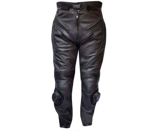 Warrior Gears® Mens All Black Racing Motorcycle Motorbike Cowhide Leather CE Protection Trousers - Warrior Gears