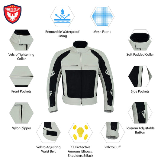 Warrior Gears Mens Air Mesh Motorbike Jackets with Armour Beige