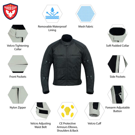 Warrior Gears Mens Air Mesh Motorbike Jackets with Armours Black